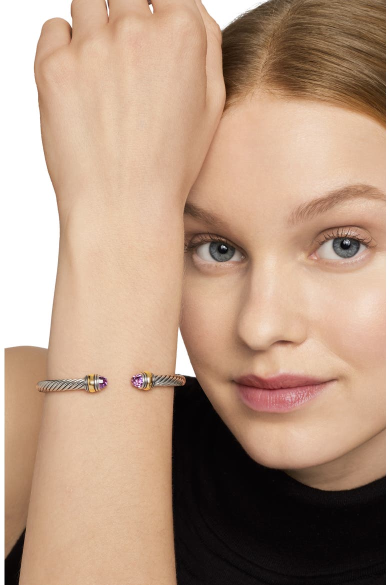 Classic Cable Bracelet in Sterling Silver with 14K Yellow Gold, 5mm, Alternate, color, AMETHYST