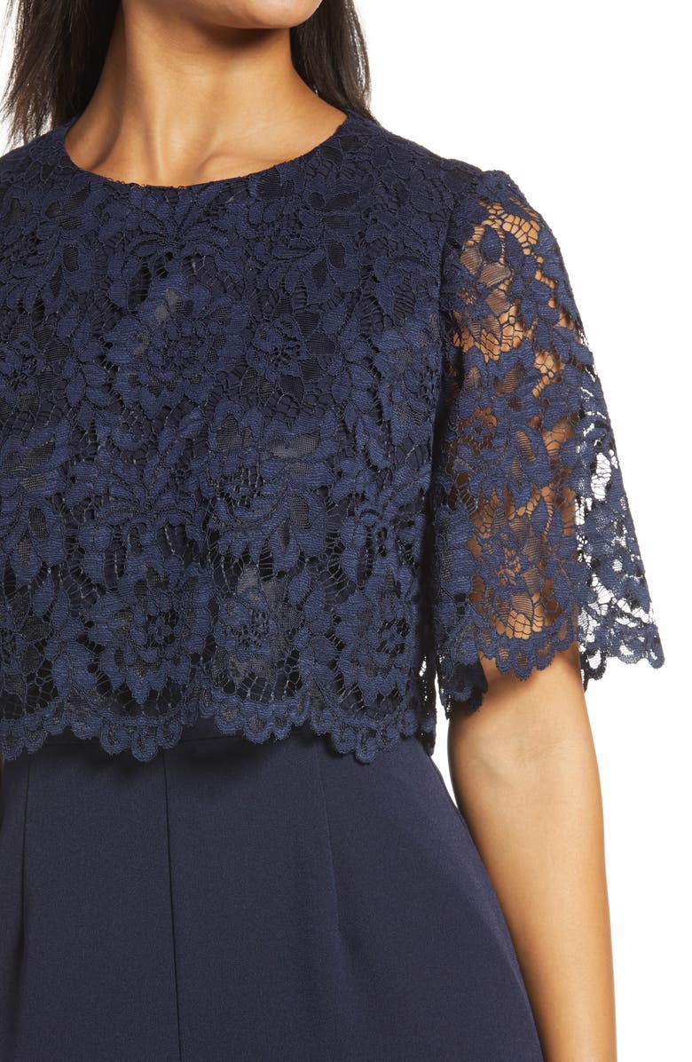 Donna Ricco Lace Overlay Wide Leg Jumpsuit, Alternate, color,