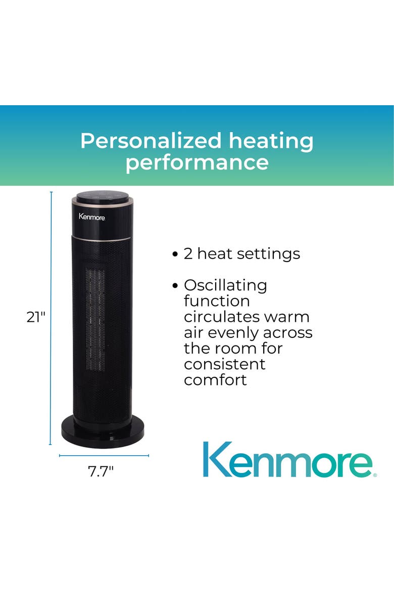 Kenmore 21 Inch Black Oscillating Tower Space Heater, Alternate, color, Black