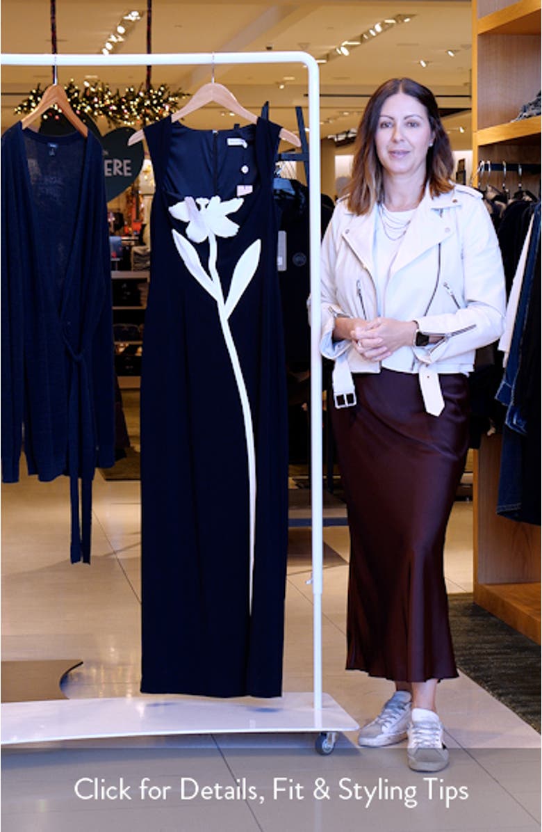 Floral Appliqué Queen Anne Neck Maxi Cocktail Dress, sales video thumbnail