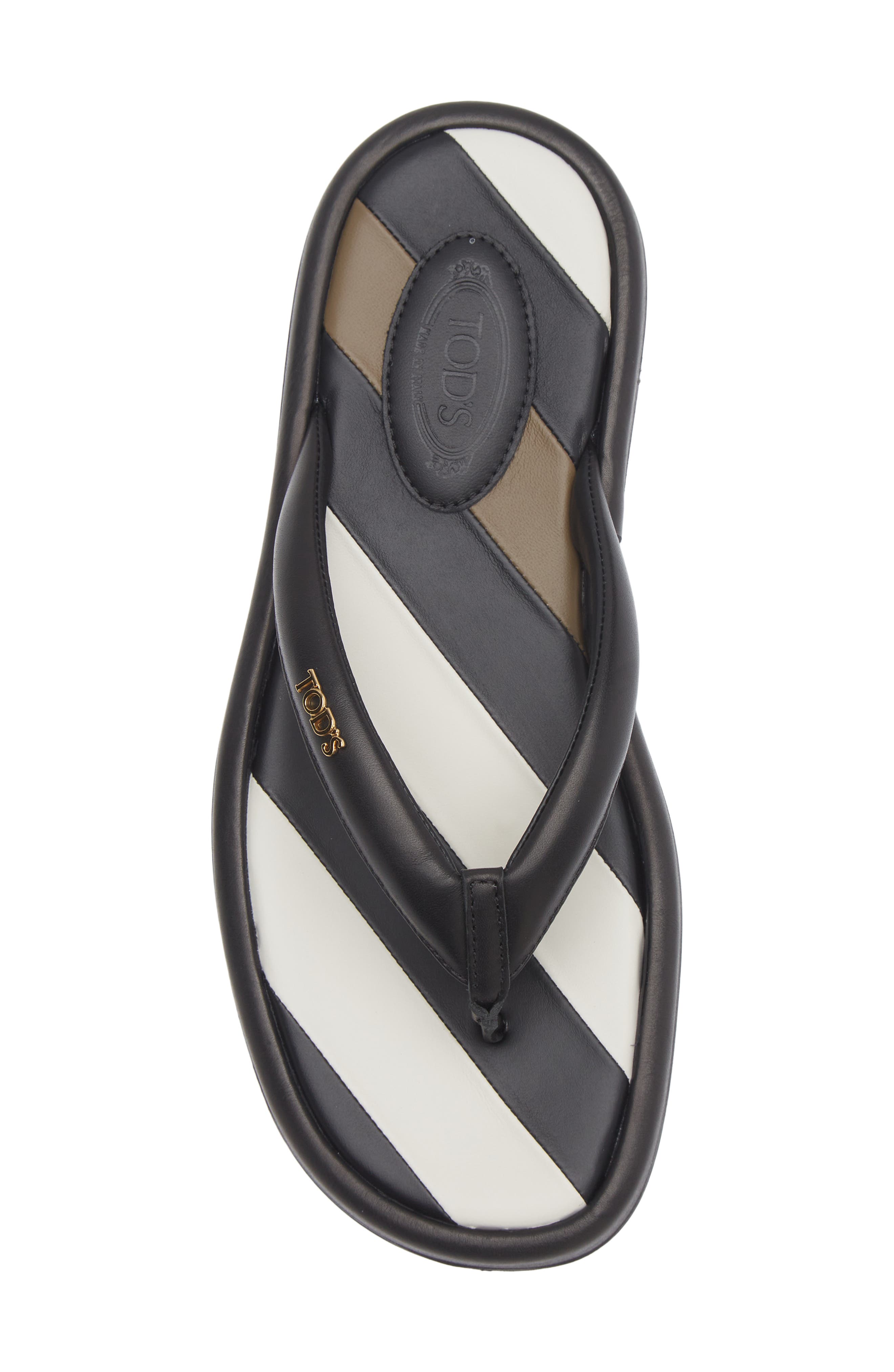Tod's Stripe Leather Gomma Flip Flop, Alternate, color, Nero