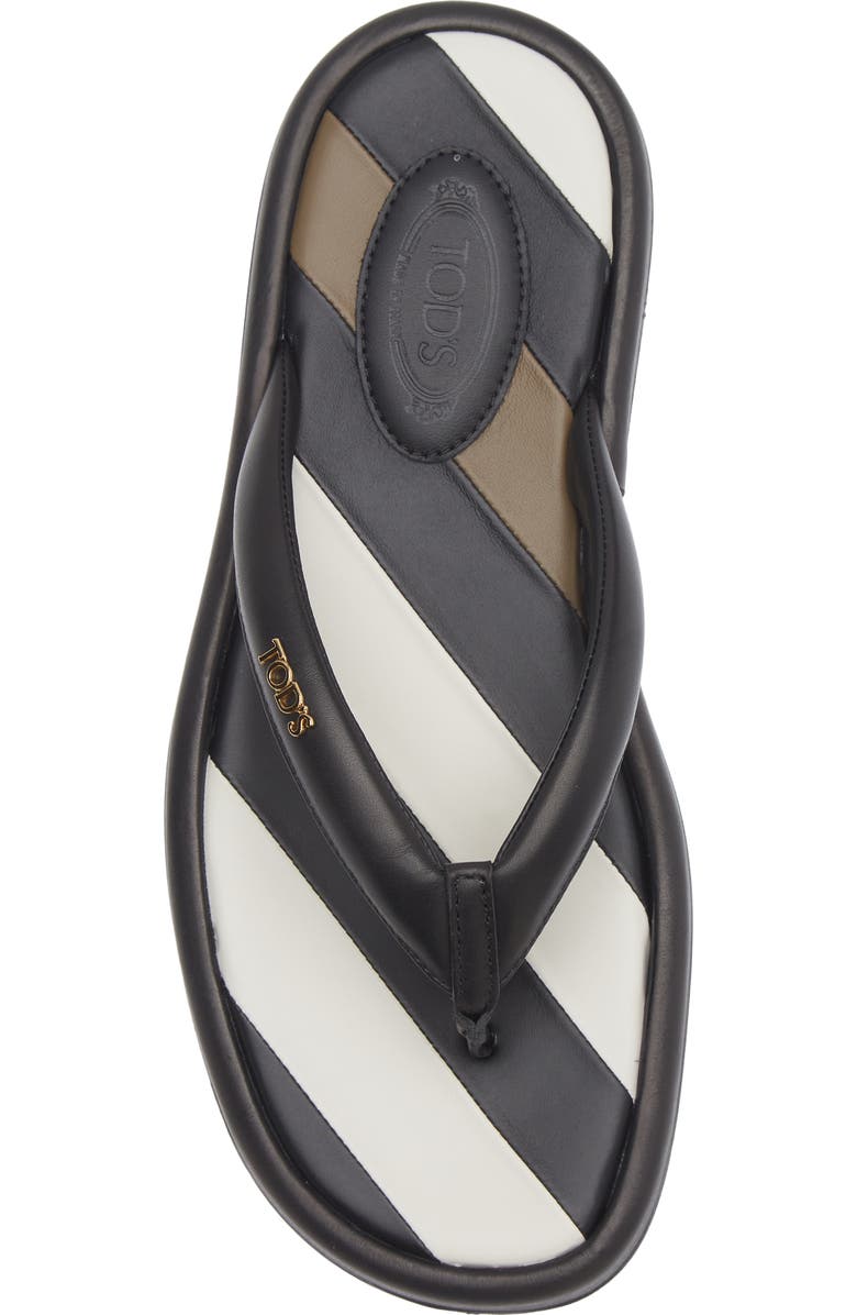 Tod's Stripe Leather Gomma Flip Flop, Alternate, color, Nero