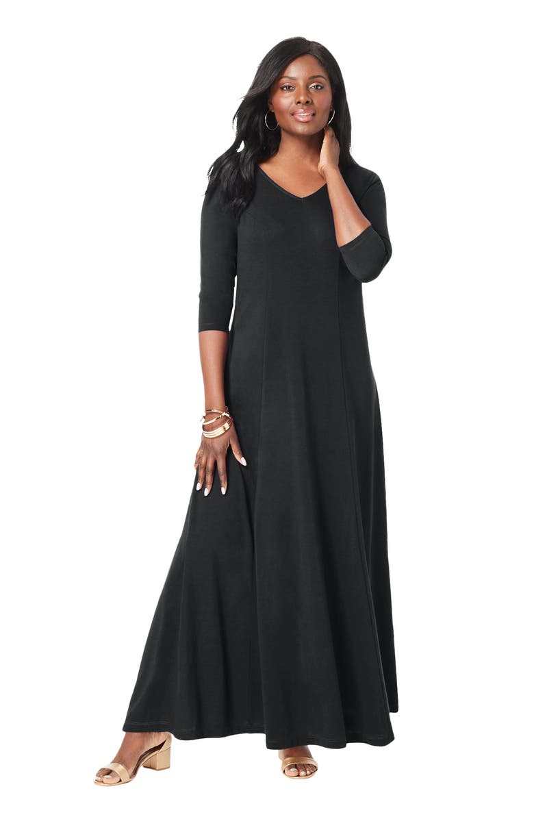Jessica London Double-V Maxi Dress, Main, color, Black