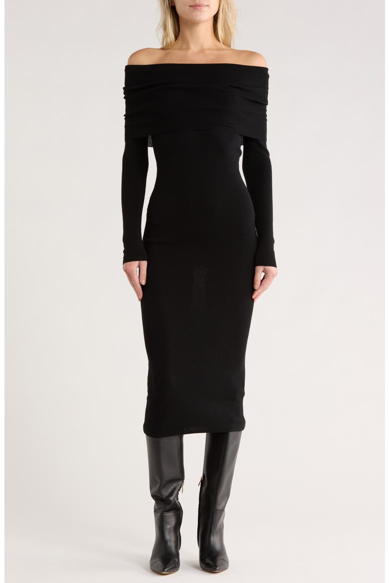 Off the Shoulder Long Sleeve Sweater Dress, Main, color, BLACK