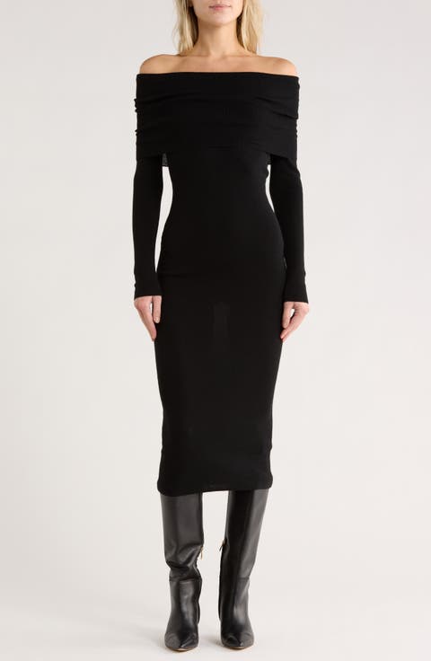 Off the Shoulder Long Sleeve Sweater Dress
