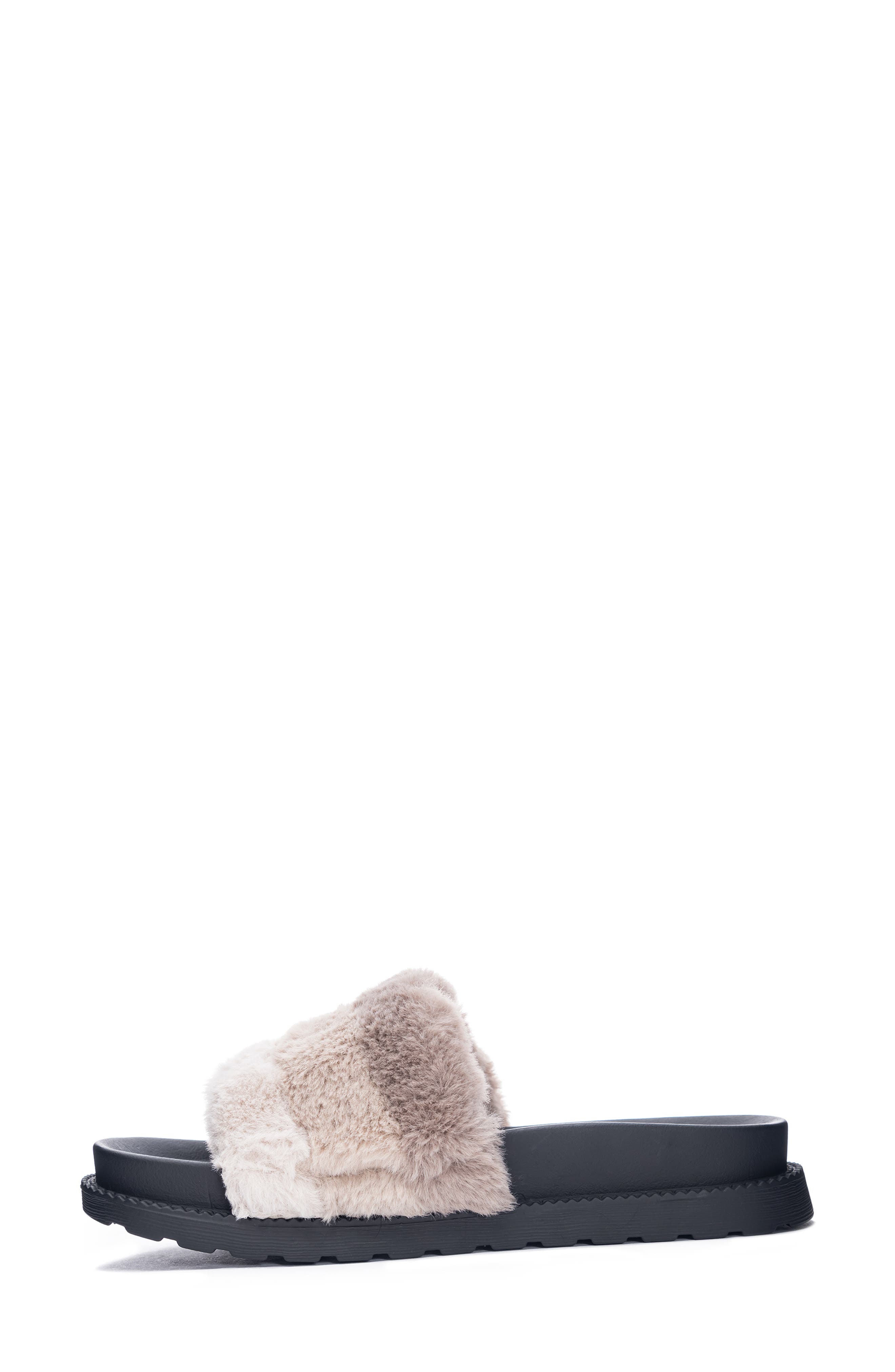 Treat Faux Fur Slide Slipper, Alternate, color, TAUPE FAUX FUR