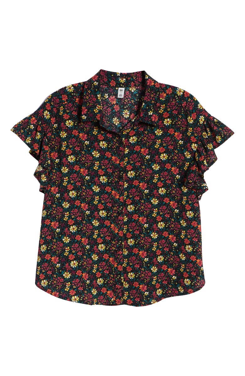 BP. Ruffle Sleeve Print Shirt, Alternate, color,
