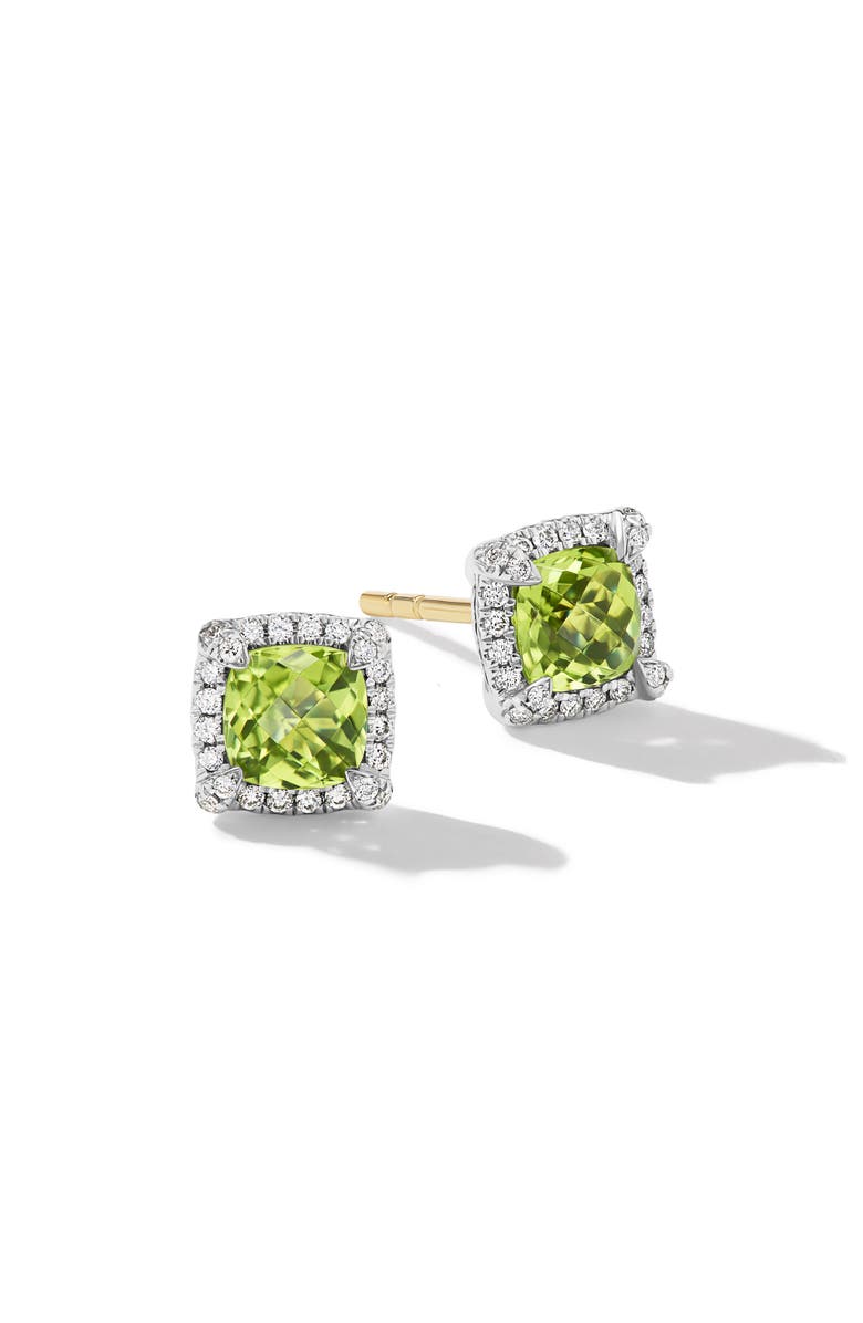 David Yurman Chatelaine Pavé Bezel Stud Earrings in Sterling Silver, Main, color, Sterling Silver/ Peridot
