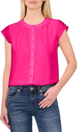 売れ筋商品|||セセ カットソー トップス レディース Women's Scalloped Cap Sleeve Blouse Rich Black Silk Shaped Collar Cap Sleeve Blouse in Vince Products Women