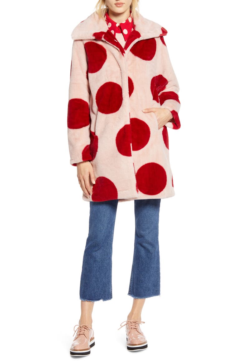x Atlantic-Pacific Polka Dot Faux Fur Coat (Nordstrom Exclusive), Alternate, color, PINK- RED SPOTTED DOTS