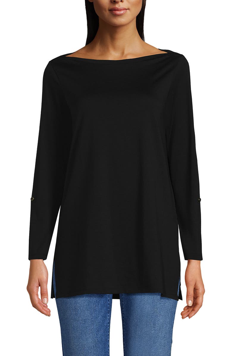 Lands' End Supima Cotton Adjustable 3/4 Sleeve Boatneck Tunic, Alternate, color, Black