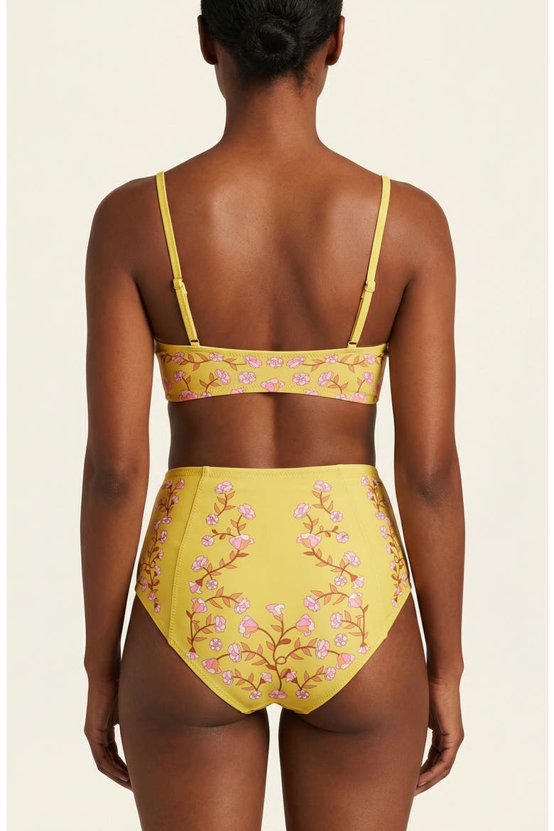 Yellow Bloom High Waisted Bikini Bottom, Alternate, color, Yellow