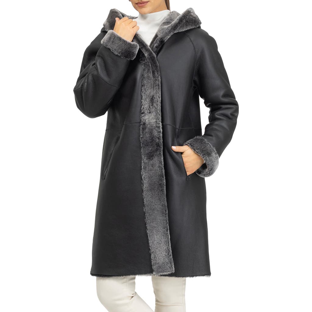 Gorski Merino Shearling Hooded Parka In Black