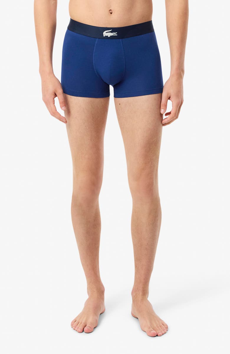 Lacoste Core Graphics Assorted 3-Pack Stretch Cotton Boxer Briefs, Alternate, color, Bck Navy Blue/ White-Silver
