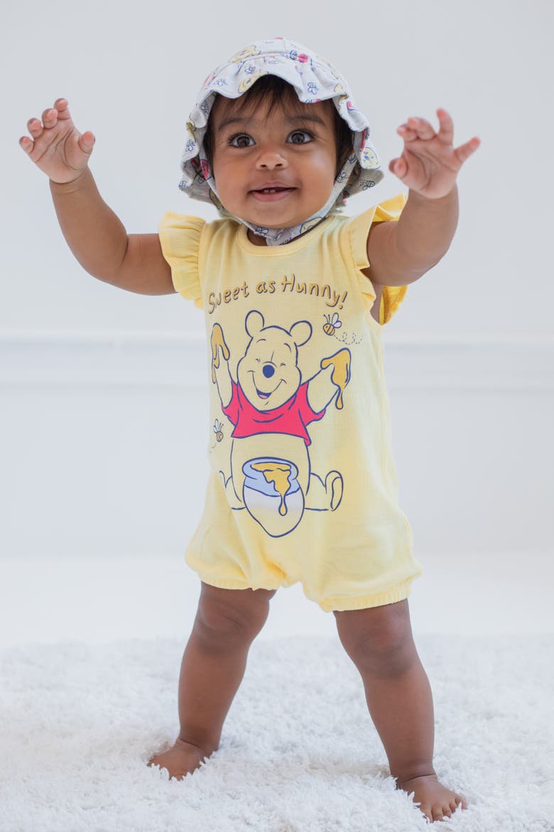 Winnie the Pooh One Piece Romper and Hat Set, Alternate, color, Winnie Pooh Yellow