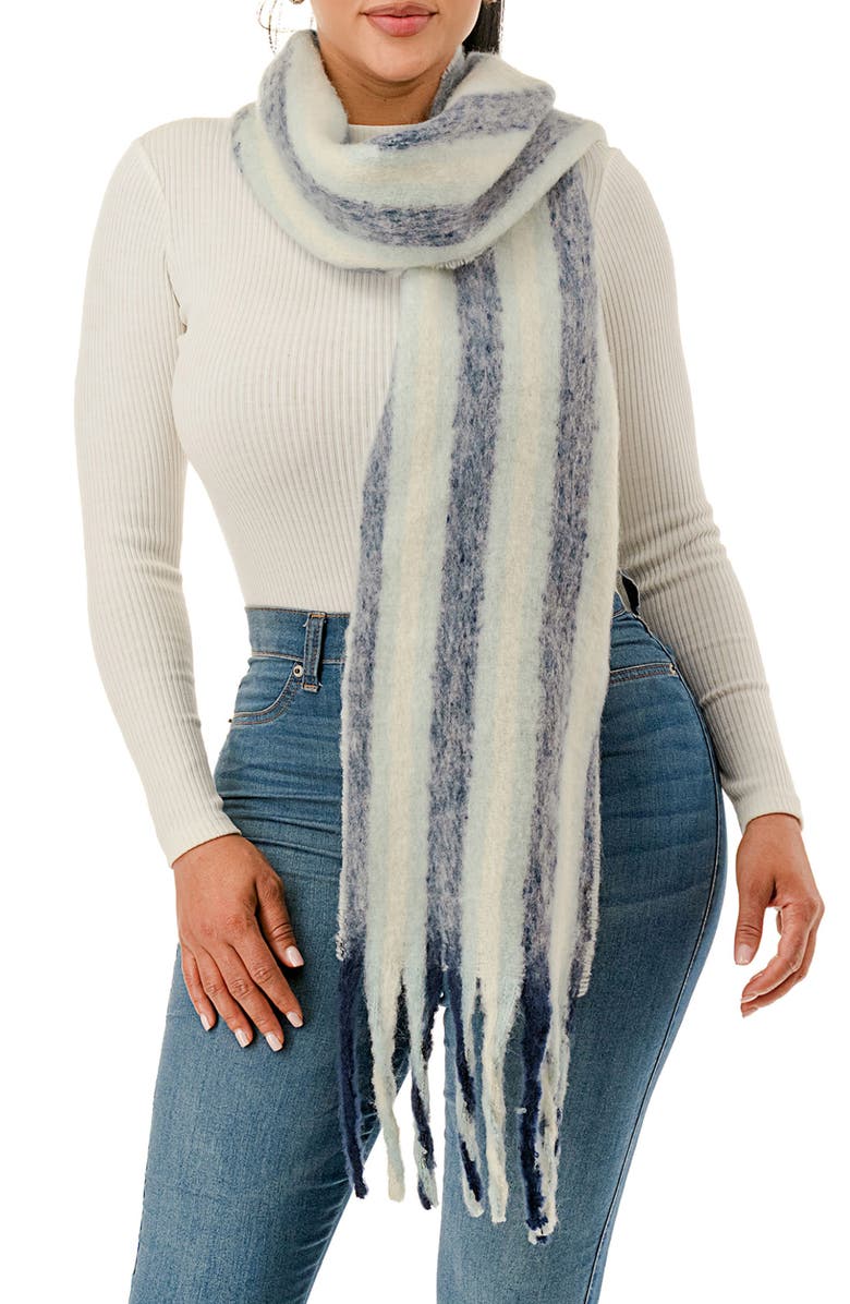 MARCUS ADLER Stripe Woven Fringe Scarf, Main, color, Blue