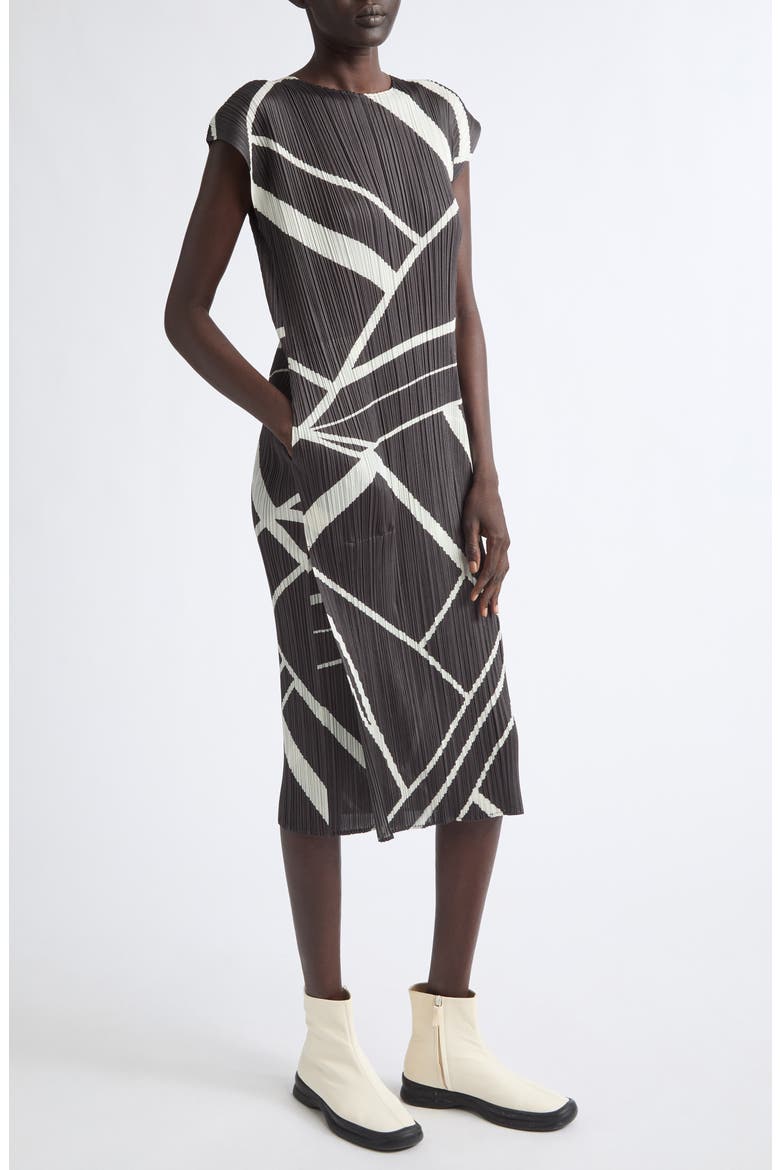 Fold Line Pleated Midi Dress, Main, color, CHARCOAL