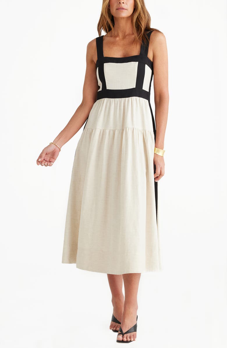 Brave+True Jolie Contrast Trim Midi Dress, Alternate, color, Natural W/ Black