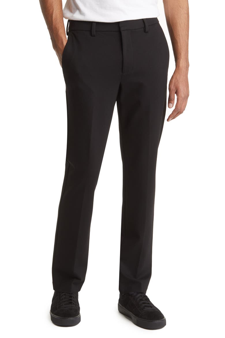 The Travel Stretch Flat Front Pants, Main, color, BLACK