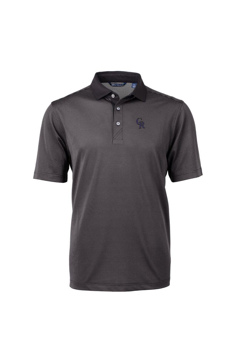 Cutter & Buck Men's Cutter & Buck Black/Gray Colorado Rockies Virtue Eco Pique Micro Stripe Recycled Big & Tall Polo, Alternate, color, 