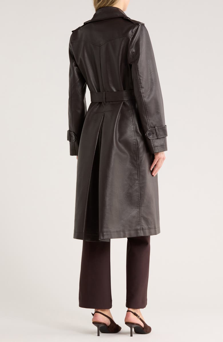 MAX STUDIO Faux Leather Long Trench Coat, Alternate, color, Brown