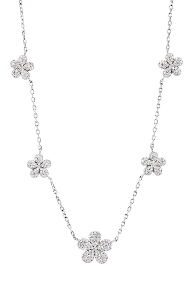 Five-Petal Pavé Station Necklace, Main, color, WHITE