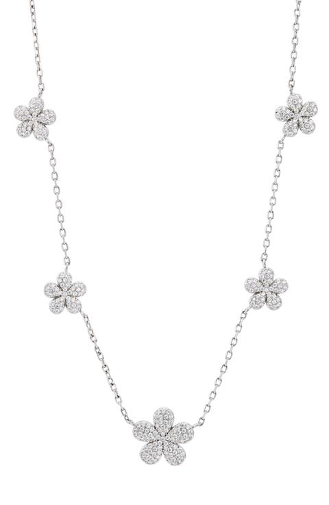Five-Petal Pavé Station Necklace