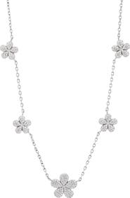 SAVVY CIE JEWELS Five-Petal Pavé Station Necklace