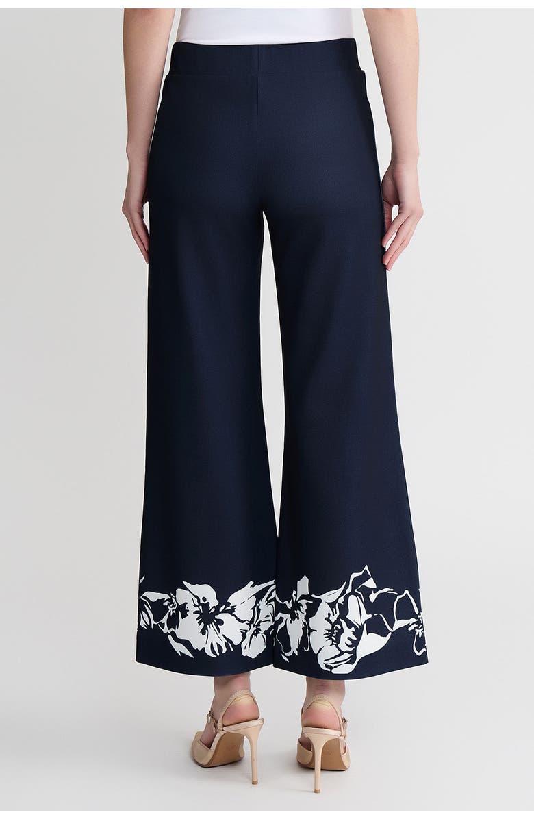 Ming Wang Stretch Deco Crepe Floral Print Wide-Leg Pants, Alternate, color, Indigo/White