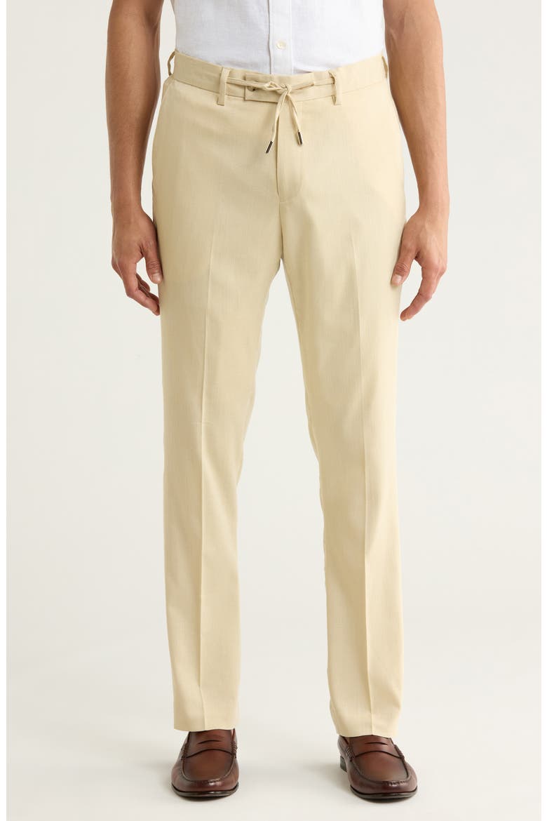Slim Fit Solid Linen Blend Trousers, Main, color, TAN