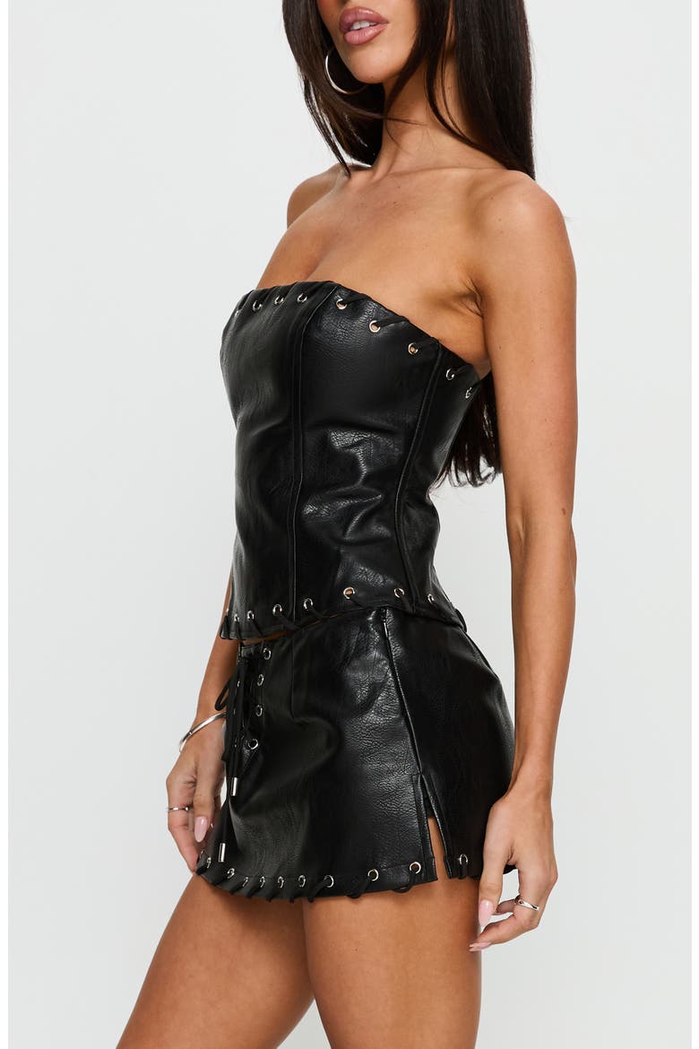 Pammie Faux Leather Strapless Top, Alternate, color, BLACK