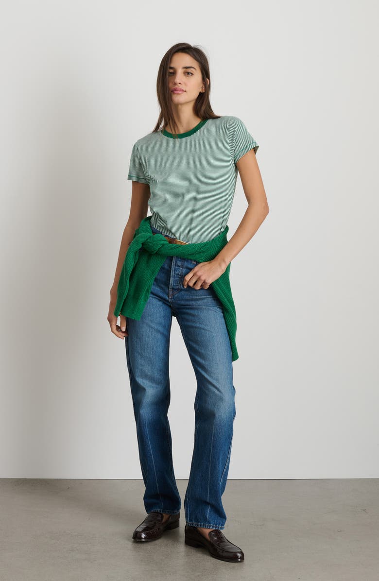 Alex Mill Prospect Stripe Stretch Cotton T-Shirt, Alternate, color, Green/ White