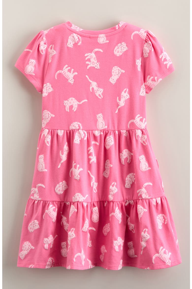 Kids' Short Sleeve Tiered Dress, Alternate, color, PINK COSMOS DOODLE CATS