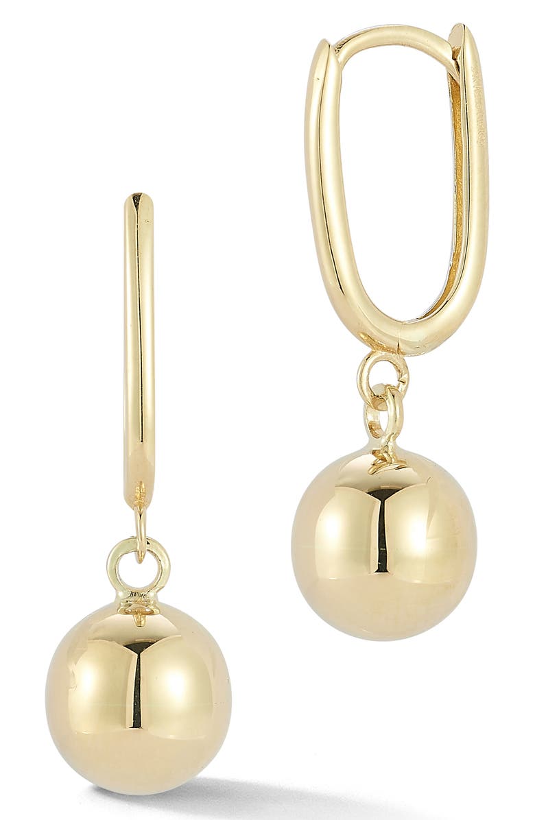 Ember Fine Jewelry Ball Drop Huggie Hoop Earrings, Main, color, Gold