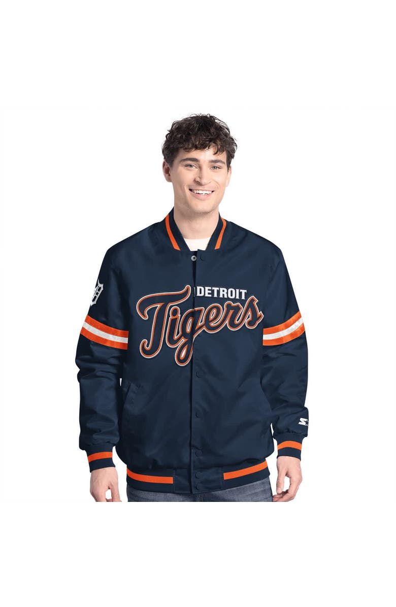 STARTER Men's Starter  Navy Detroit Tigers Scout Full-Snap Varsity Jacket, Alternate, color, Navy