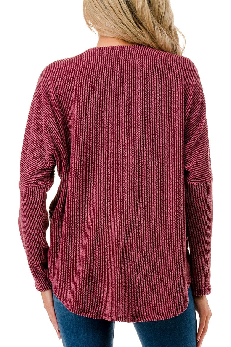 Quarter Zip Drop Shoulder Rib Long Sleeve Top, Alternate, color, WINE