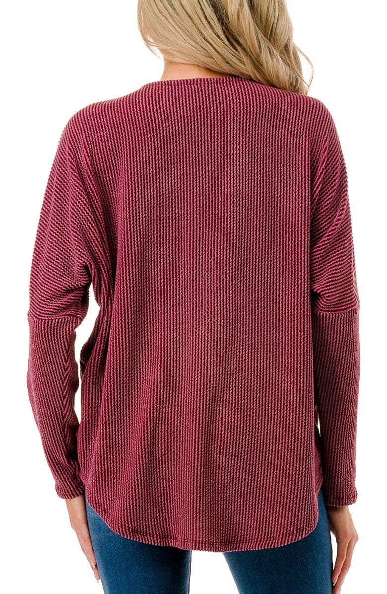 O.L. Quarter Zip Drop Shoulder Rib Long Sleeve Top, Alternate, color, Wine