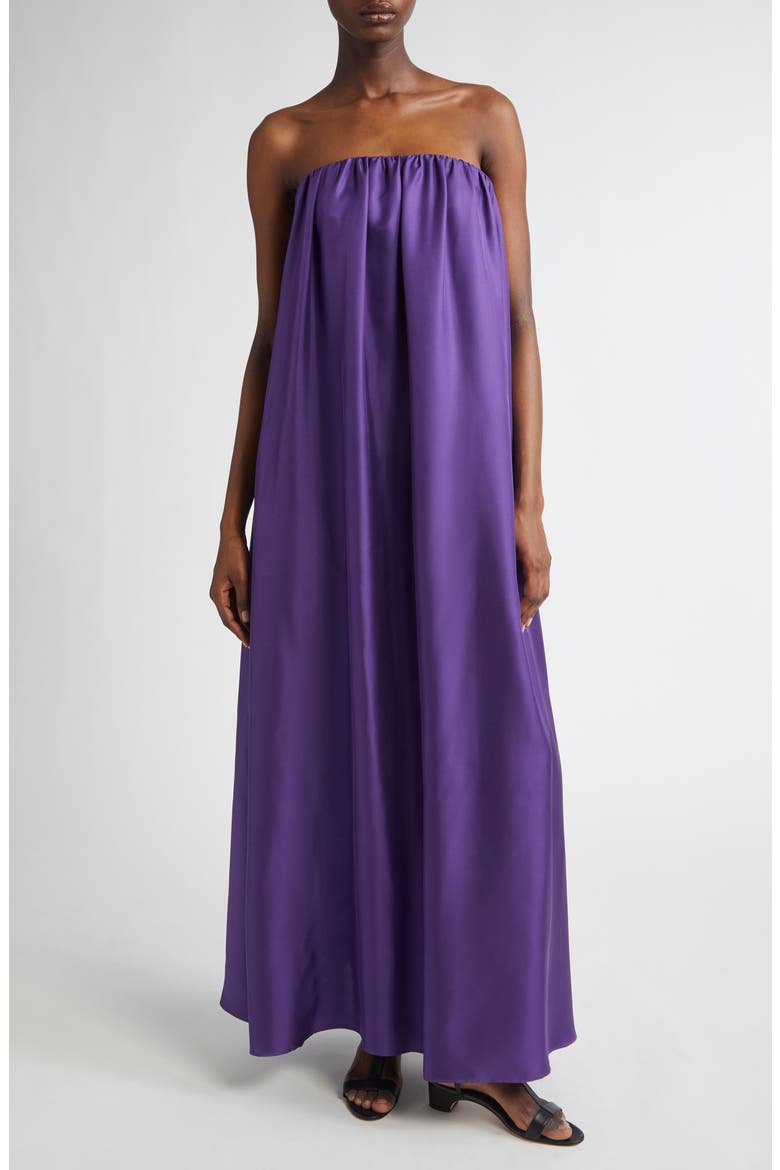 Edda Strapless Silk Twill Dress, Main, color, PURPLE