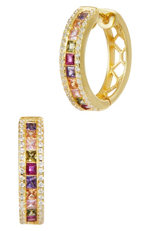 18K Gold Plated Sterling Silver Cubic Zirconia Hoop Earrings
