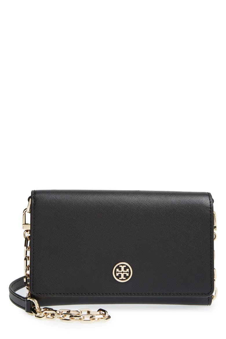 'Robinson' Leather Wallet on a Chain, Main, color, BLACK
