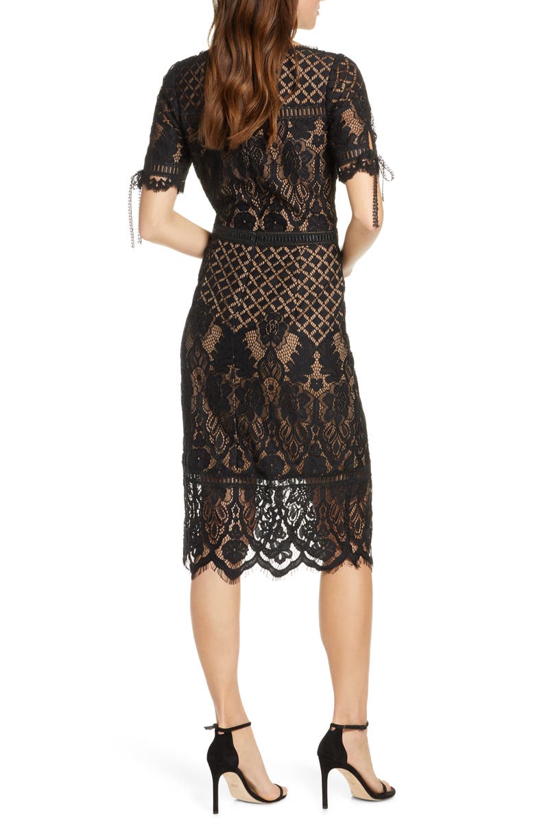 Tadashi Shoji Tie Sleeve Lace Cocktail Dress, Alternate, color, 
