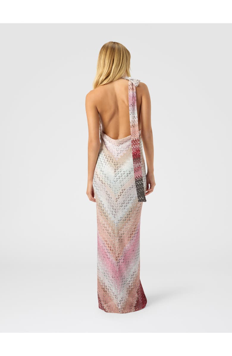 Missoni Long Halter-neck Dress With Staggered Zigzag Pattern, Alternate, color, Pink