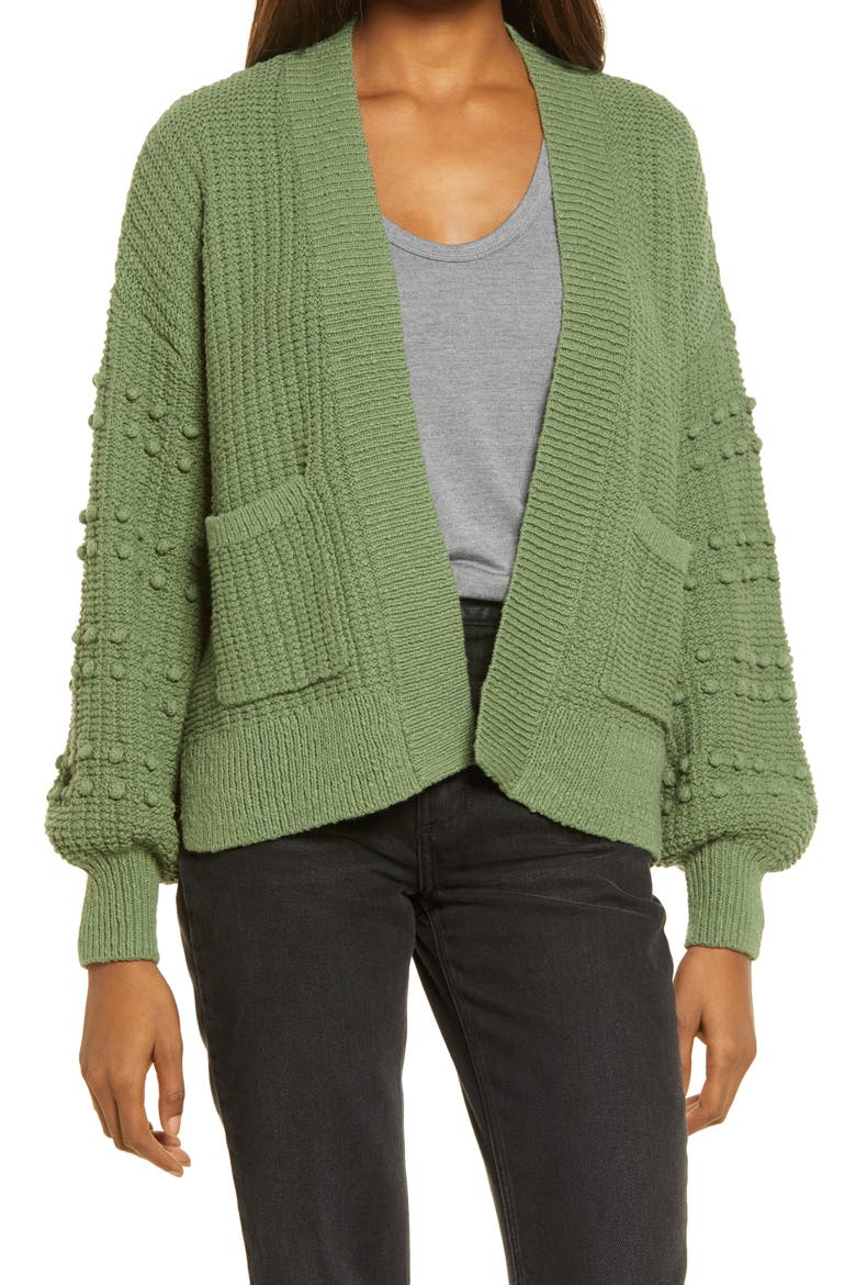 Bobble Cardigan Sweater, Main, color, FADED PALM