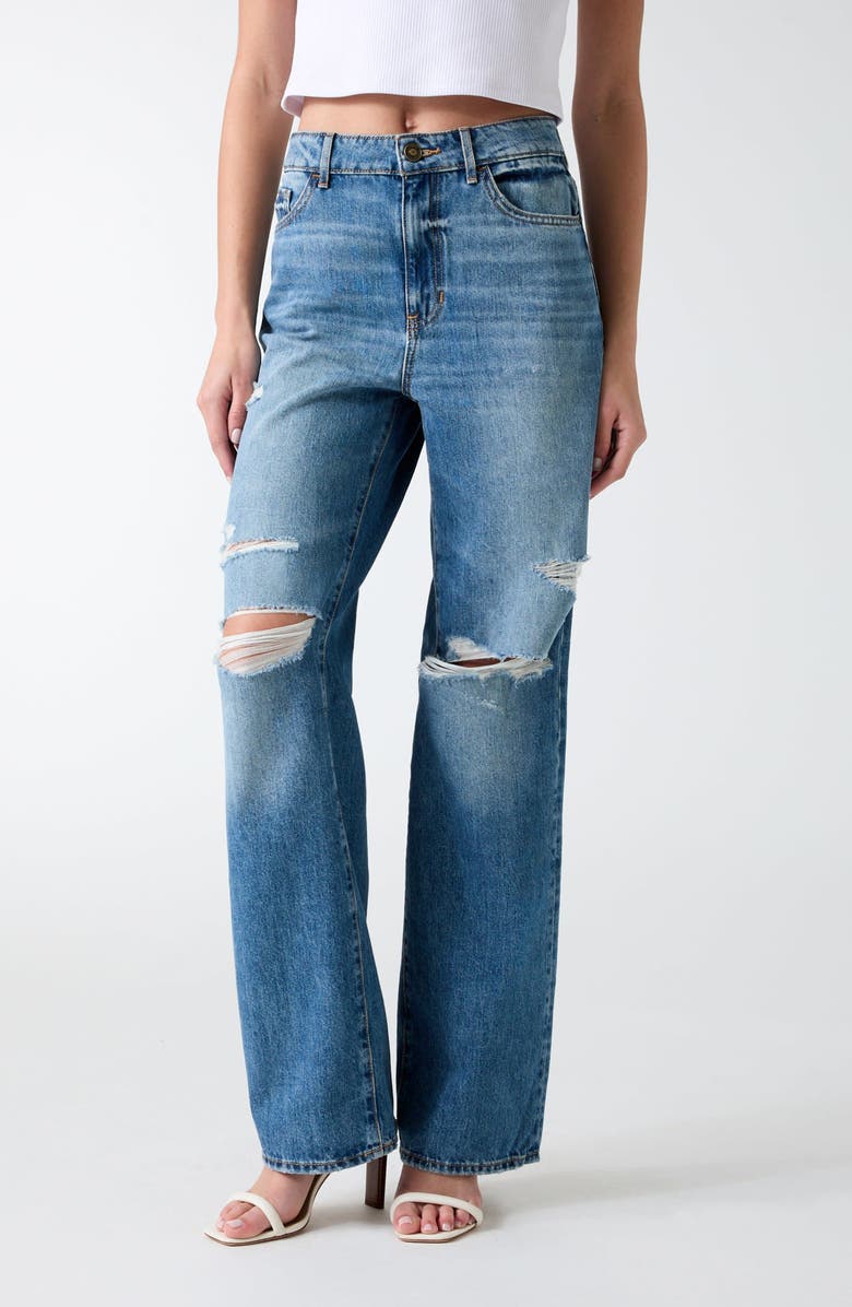 GUESS High Waist Ripped Straight Leg Jeans, Main, color, 