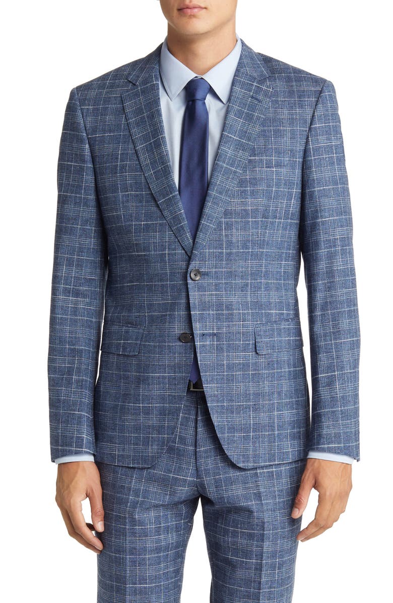 BOSS Slim Fit Check Cotton & Wool Blend Suit, Alternate, color,