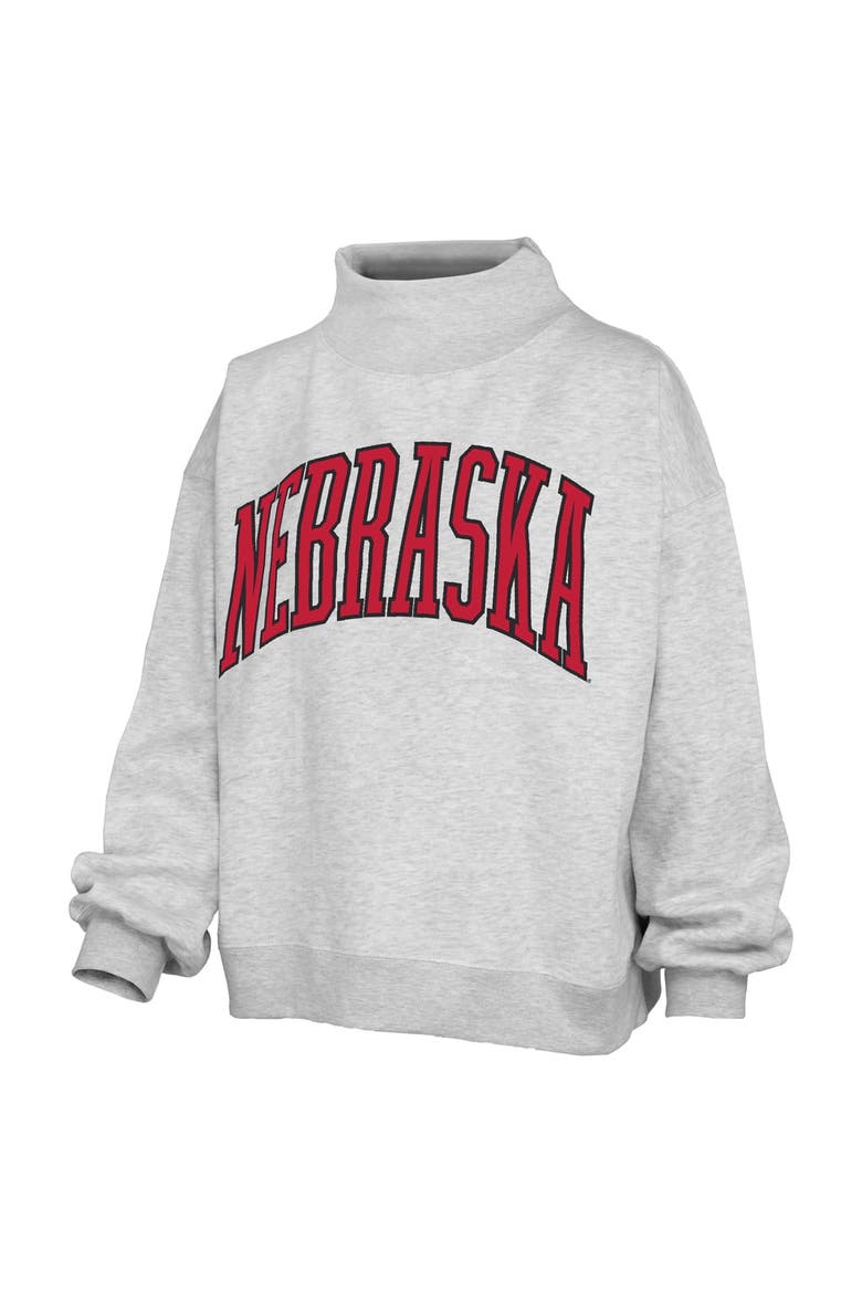 Women's Pressbox Ash Nebraska Huskers Oversized Nelson Mock Neck Sweatshirt, Alternate, color, Ash