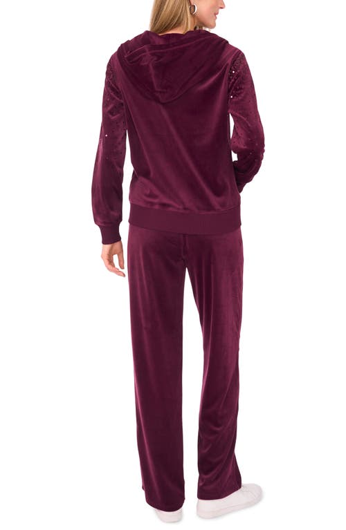 Vince Camuto Sequin Front Zip Hoodie In Burgundy