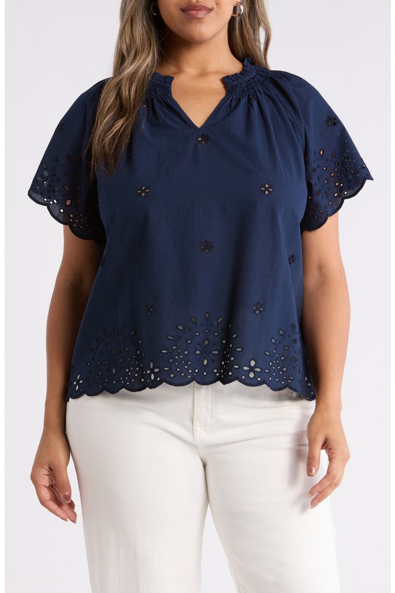 Cotton Eyelet Top, Main, color, NAVY STILL