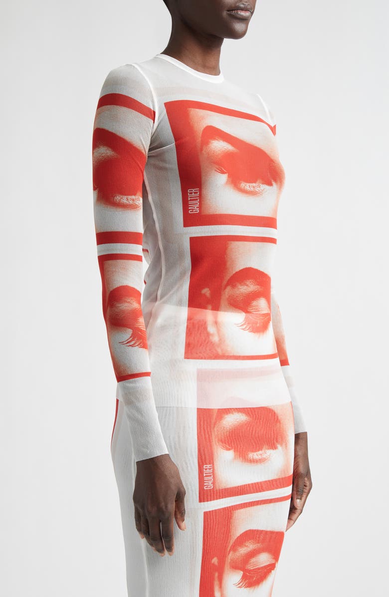 Jean Paul Gaultier Re-Edition Eye Print Mesh T-Shirt, Alternate, color, White/ Red/ Light Orange