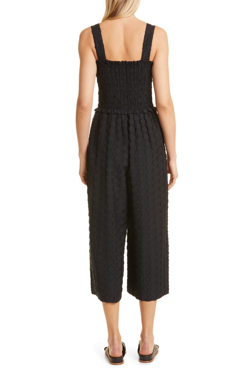 Club Monaco Polka Dot Smocked Cotton Blend Jumpsuit, Alternate, color, 